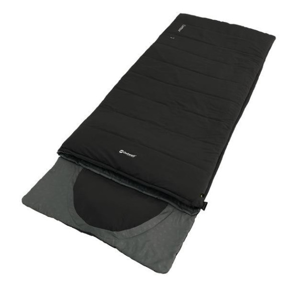 Dekový spací pytel OUTWELL Contour černý, 220 x 85cm, integrovaný polštář, pravý zip