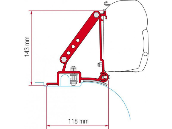 Adaptér pro uchycení markýzy Fiamma F45S a F70 na stěnu Citroën Jumper/Fiat Ducato/Peugeot Boxer L2/L3/L4/H2 (2006-)