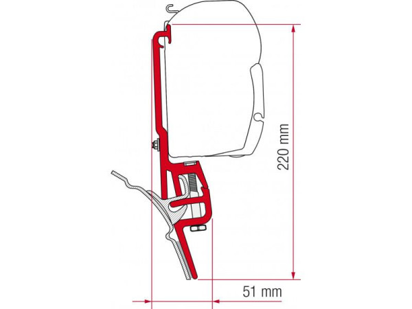 Adaptér na uchycení markýzy Fiamma F45S a F35 na stěnu VW T4 L1/L2/H1 s okapovou listinou Brandrup/Reimo