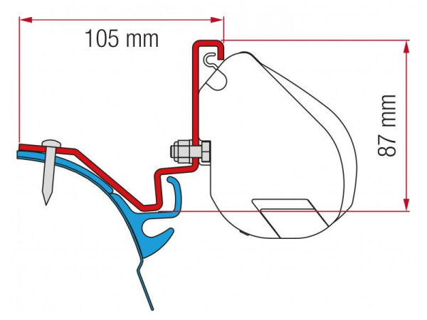 Adaptér na uchycení markýzy Fiamma F35pro delky 250 cm na stěnu Volkswagen T6 L2/H1 Kepler Westfalia černý