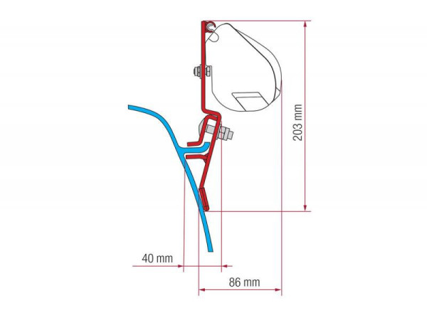 Adaptér na uchycení markýzy Fiamma F35pro delky 220 cm na stěnu na okapový list Volkswagen T3 bez/se zvedací střechou