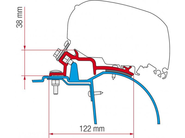Adaptér na uchycení markýzy Fiamma F65S a F80S na střechu Renault Master/Opel Movano/Nissan Interstar L2/L3/H2 (1997-2011)