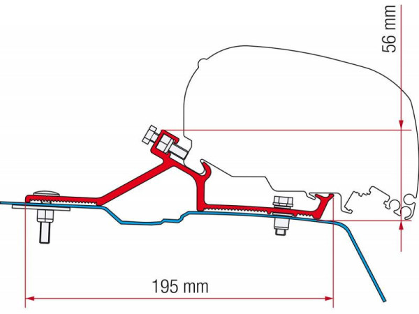 Adaptér na uchycení markýzy Fiamma F65S a F80S na střechu Renault Master/Opel Movano/Nissan NV400 L2/L3/H2 (2010-2021)