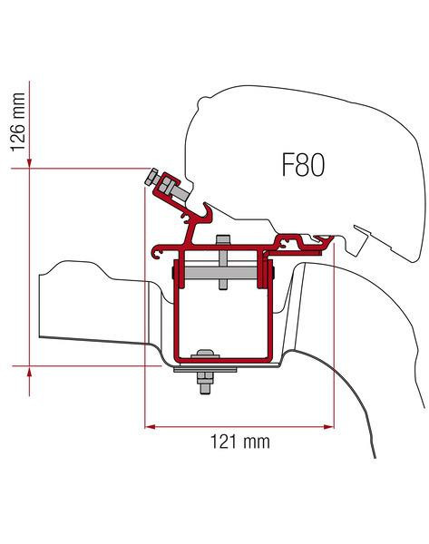 Adaptér na uchycení markýzy Fiamma F65eagle a F80S do delky 320 cm na střechu bez střešní kolejnice VW Crafter/Man TGE L3/H3 (2017-) černý