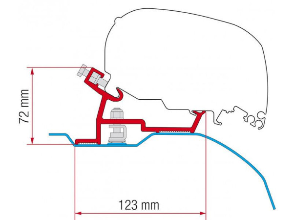 Adaptér na uchycení markýzy Fiamma F65S a F80S do delky 400 cm na střechu Citroën Jumper/Fiat Ducato/Peugeot Boxer X250/X290 L4/H2 (2006-)