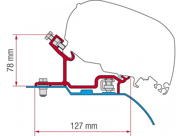 Adaptér na uchycení markýzy Fiamma F65 do délky 370 cm na střechu Citroën Jumper/Fiat Ducato/Peugeot Boxer X250/X290 L3/L4/H3 (2006-)