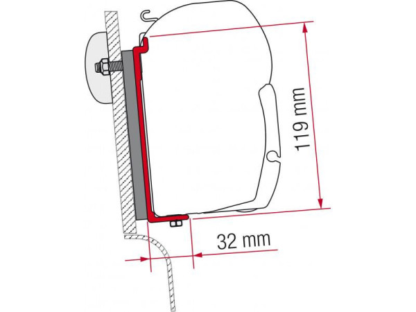 Adaptér na uchycení markýzy Fiamma F45 na stěnu střechy Westfalia