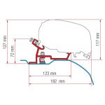 Adaptér na uchycení markýzy Fiamma F65S a F80S do delky 370 cm na střechu Citroën Jumper/Fiat Ducato/Peugeot Boxer X250/X290 L2/L3/H2 (2006-)