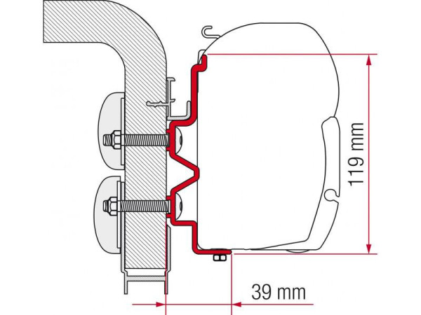 Adaptér na uchycení markýzy Fiamma F45 a F70 delky 400 cm na stěnu Hobby/Hymer Camp