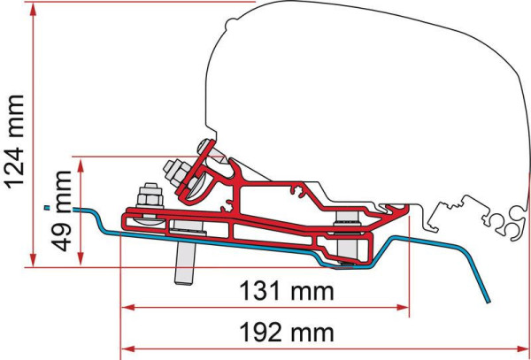 Adaptér Fiamma F35/F80/F65 Ford Transit H3 / L3 od roku 2014, s lištou Bandrup