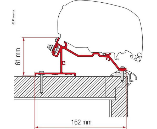 Adaptér Caravan na uchycení markýzy Fiamma F65S/L a F80 délky 450 cm na střechu karavanu