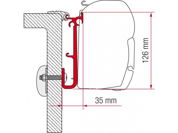 Adaptér na uchycení markýzy Fiamma F45 na stěnu karavanu