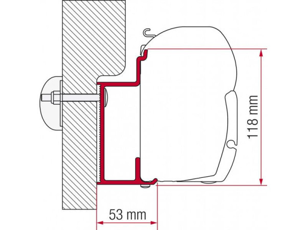 Adaptér na uchycení markýzy Fiamma F45S a F70 delky 350 cm na stěnu Eura Mobil/Karmann