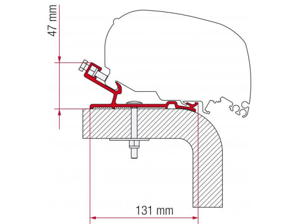 Adaptér na uchycení markýzy Fiamma F65 a F80S delky 490 cm na střechu Hymer