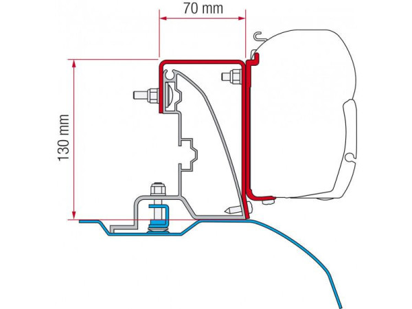 Adaptér pro uchycení markýzy Fiamma F45 a F70 na střešní ližinu Citroën Jumper/Fiat Ducato/Peugeot Boxer L2/L3/H2 (2006-)