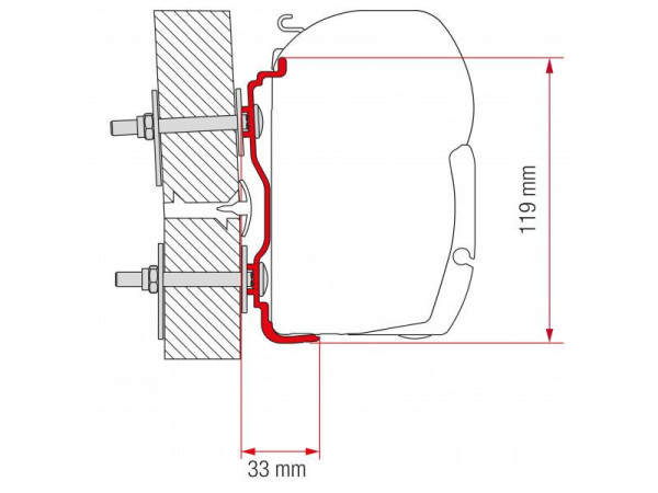 Adaptér na uchycení markýzy Fiamma F45 a F70 do délky 500 cm na stěnu Hymer (2016-)