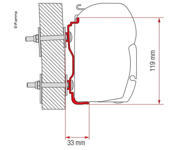 Adaptér na uchycení markýzy Fiamma F45 a F70 delky 450 cm na stěnu Hymer (2016-)