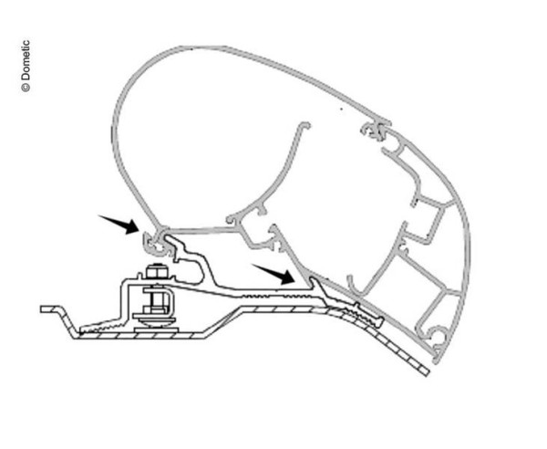 Adaptér na uchycení markýzy Dometic PR2000 a PR2500 delky 375 cm na střechu Citröen Jumper/Fiat Ducato/Peugeot Boxer H2 (2007-)