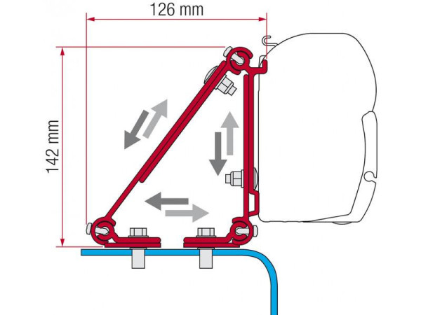 Adaptér na uchycení markýzy Fiamma F45 a F70 na střechu Renault Master 98/Citroën Jumper/Fiat Ducato/Peugeot Boxer