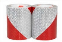 Páska reflexní samolepící červeno bílé levé šrafování, šířka 14 cm, metráž, reflexní třída 3