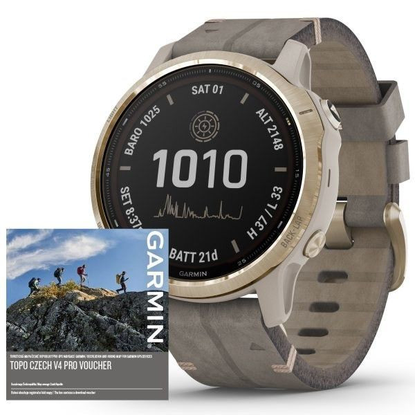 Garmin fenix6S PRO Solar, LightGold/Suede Band (MAP/Music) - zrušeno!