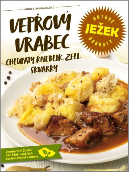 Ježek dobroty- Vepřový vrabec se zelím, škvarky a chlupatými knedlíky - 1 porce - 450g