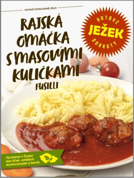 Ježek dobroty- Rajská omáčka s masovými kuličkami a fusilli - 1 porce - 450g